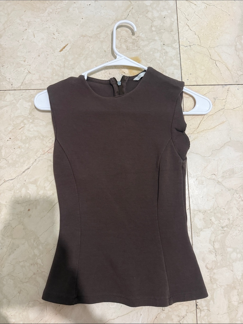 Zara Sleeveless Dark Brown Fitted Ponte Top